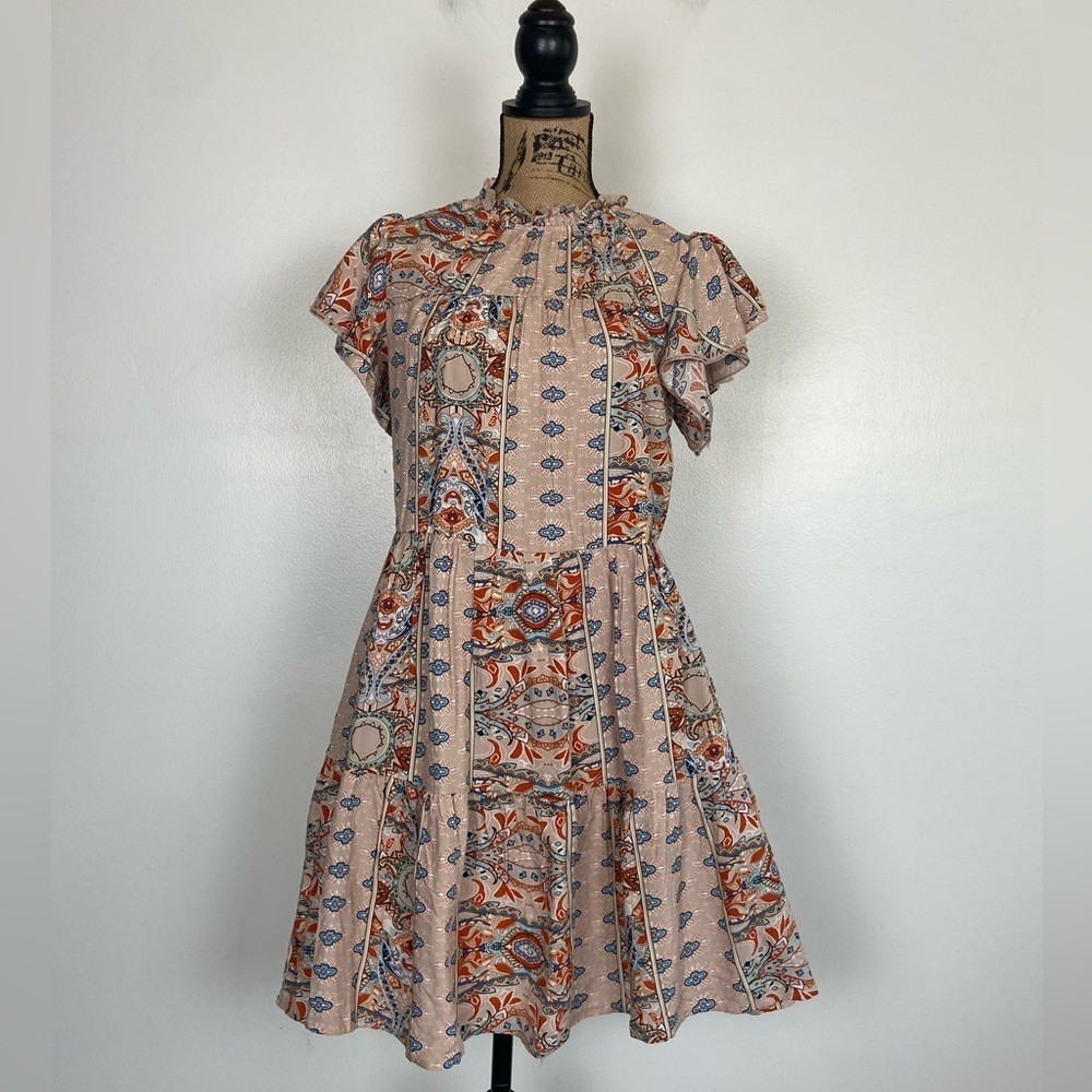 Kirundo Women's Floral Mini Dress Size Small Tiered Flutter Sleeve Side Pockets